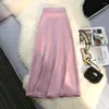 Skirts Elegant High Waist Satin Long Black For Women Ladies Office A Line Zipper Back Elastic Band Korean Fashion Midi