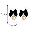 Ohrstecker Vintage Schwarz Beflockung Charme Geometrische Schleife Perlenohrring Für Frauen Mädchen Modeschmuck Ohrzubehör