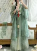 Vêtements ethniques Chinois Hanfu Fée Longue Cardigan Plissé Élégant Vert 3-pcs Ensemble Femmes Tenue Robe Flowy Costume Costume