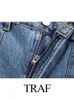 Женские джинсы TRAF 2023, осенняя мода, повседневные однотонные мужские джинсовые брюки с высокой талией, широкие брюки Y2K, женские длинные брюки-карго J240217