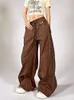 QWEEK Y2K Vintage marron Cargo pantalon femmes Streetwear réfléchissant gris piste pantalon surdimensionné Gorpcore jambe large noir pantalons de survêtement 240131