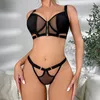 Soutien-gorge Ensembles Lingerie Sexy Ultra Mince Maille Évider Soutien-Gorge À Fermeture Éclair Et String Ensemble Sous-Vêtements Avec Armatures Femmes Intimes