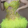 Stage Wear Fashion Green Rhinestone Dress Sequin Sparkle Sexy See Through Club Party Birthday For Women Pole Dance Performance Clothing