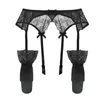 Kvinnors strumpor sommar sexiga svarta strumpor med gatrar bälte set erotiska underkläder fisknät lår spets högt nät långt