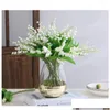 Flores decorativas grinaldas decoração mariage falso lírio do vale seda artificial branco clássico plástico 1 grupo com 5 pontas gota de otwbf