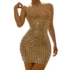 Bühnenkleidung Sexy Bar Dj Nachtclub Party Abendkleider Frauen Sänger Strass Kleid Festival Outfits Gogo Prom Mini