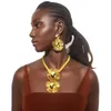 Ensemble de collier et boucles d'oreilles à grande fleur, bijoux couleur or, pendentif goutte, accessoires de mariage africain pour femmes, dubaï