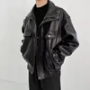 Dicke schwarze Pu-Lederjacke für Damen, Bomber, Frühling und Herbst, übergroß, winddicht, mit Reißverschluss, Luxus-Designer, Motorrad, Unisex, Oberbekleidung 240122