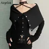 Women's T Shirts Neploe Y2k Large Lapel Off Shoulder T-shirts Spring Slim Fit Black Tops Women Single Breasted Long Sleeve Tee Shirt