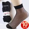 Frauen Socken Seide Dot Knöchel Kurze Sox Elastische Spitze Nylon Mode Transparent Ultradünne Weibliche Mesh Nicht-Slip Bottom Splice socke