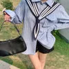 Designer Women's Shirt Spliced Stripe Navy Shawl Young Fashion Men's and Women's Oversized Two Piece Casual Shirts