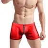 Boxers Sexy en cuir Pu pour hommes, slim, taille basse, fermeture éclair, sous-vêtement de Style américain, culotte de boîte de nuit, Lingerie charmante