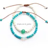 Bracelets de charme Nouvelle mode pierre de lave naturelle Turquoise bracelets faits à la main pour femmes corde tressée réglable 4mm perles Yog Dhgarden Dhv8L