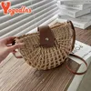 Bolsas de ombro Yogodlns Bolsa de palha de verão para mulheres Fasion Semicírculo Crossbody Raan andmade Messenger andbag Travel Beac ToteH2421788