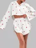 Vêtements de nuit pour femmes Restve Imprimer Pyjamas pour femmes 2 pièces Ensembles Lâche Manches longues Femme Costumes de nuit avec shorts Printemps Casual Homewear