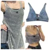 Sexy Crop Top Vest Moda Denim Reggiseno Top senza maniche Sling Gilet Donna Prd Abiti Triangolo Abito Prd Dersswomen Abito con strass lucidi 4892