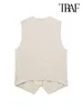 Women's Vests TRAF Women Fashion Front Button Linen Waistcoat Vintage Sleeveless Welt Pockets Female Outerwear Chic Vest Tops