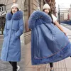 Women's Trench Coats 2024 Women Winter Jacket Korean Big Fur Collar Cotton Padded Wool Liner Parkas Coat Long Hooded Outwear