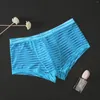 Sous-vêtements hommes glace soie boxeurs transparents mince taille basse maille culotte intime été sexy respirant lingerie érotique pour sexe gay