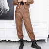 Kvinnor Pants High Quality Real Sheepskin Leather Cargo For Women Spring Autumn 2024 Kvinnliga midjabyxor Ropa de Mujer ZJT2107