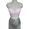 Kvinnors badkläder Vikinii 2020 Rhinestone Diamond Luxury High midja baddräkt Kvinnor Push Up Bikini Set Sexig Crystal badkläder Kvinnor Badsuits J240202