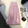 Skirts Elegant High Waist Satin Long Black For Women Ladies Office A Line Zipper Back Elastic Band Korean Fashion Midi