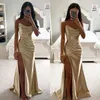 Gold Mermaid Prom Dress Axless aftonklänningar Valtrar Mantel Split formell röd matta Lång speciell tillfälle Party Dress