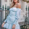 Casual Dresses Women Sexy Off Shoulder Ruffle Print Short Dress Party Chiffon Shirred Bodycon Spring Autumn Daily E Girl