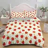 Bedding sets Strawberry King Queen Duvet Cover Red Sweet Fruit Theme Bedding Set for Kids Girls Cartoon Green 2/3pcs Polyester Quilt Cover