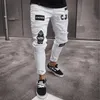 2023 branco bordado magro jeans rasgados homens algodão elástico fino ajuste hip hop denim calças casuais para jogging 240127