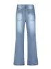 Jeans femininos cintura alta denim bolso jeans mulheres roupas de rua casual lento denim jeans retro azul calças completas oversized melhores calças retas J240217