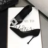 Trend Stiletto Classic Black Shoes Satin High Heel Satin Rhinestone Square Buckle Flat Bottom Botten Bridesmaid Shoes Women 240129