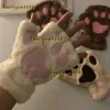 5本の指の手袋かわいいふわふわした猫の足の爪フィンガーレスグローブぬいぐるみ指のないパンダミトンウォームソフトハーフフィンガー女性冬のウェアクリスマスギフト2024