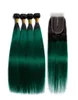 Silanda Hair Ombre Color T 1BDark Green Straight Remy Human Hair Weft 3 Weaves Bundles With 4X4 Lace Closure5323654