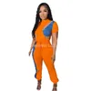 2024 Designer Summer Outfit Femmes Survêtements Deux pièces Ensembles T-shirt à manches courtes et pantalons amples Sportswear Casual Patchwork Sweatsuits Vêtements en gros