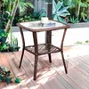 Camp Furniture DIMAR GARDEN Outdoor Side Table Wicker Patio Coffee With Glass Top And Storage Shelf Mixed Brown
