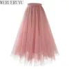 Mesh Gauze Pleated A-line Skirt Kawaii Prom Clothes for Women Summer High Waist Pink White Blue Midi Tulle Skirts Woman 240201