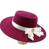 Berets 2024 Fedora Hoed Vrouwen 9.5cm Grote Rand Bowtie Lint Vilt Jazz Bruidsjurk Formele