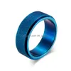 Clusterringen Mode Eenvoudig 8Mm Titanium Roestvrij Staal Matte Ringen Blauw Zwart Goud Draaien Heren Sieraden Groothandel Partij Gi Dhgarden Dhtbf