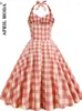 Sukienki Casual Cocktail Party Flare Sin Up Rockabilly Sukienka Plaid Print Summer Vintage 1950