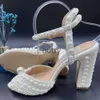 2024 SACORA Kvinnor Sandaler Sacaria Luxury Designer Pearl Elegant Bridal Wedding Dress Shoes Platform Heels Pärlor Läder Womens Sandal med låda storlek 35-42