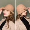 Berets Lady Fedoras wollen hoed meisjes herfst winter boog wollen vrouw krullende visser koepel verstelbare bassin cap b-8730