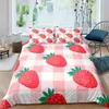 Bedding sets Strawberry King Queen Duvet Cover Red Sweet Fruit Theme Bedding Set for Kids Girls Cartoon Green 2/3pcs Polyester Quilt Cover