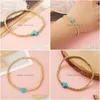 Bracelets de charme Yastyt Perles d'or Boho Cuivre Main Naturel Turquoise Traité Croix Pendentif Bracelet Pour Femmes Hommes Drop Deliv Dhko6