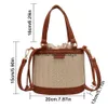 Shoulder Bags 2023 Drawstring Straw Bucket for Women Top Handle Summer Beach Rattan Boho Casual Woven Female HandbagH24217