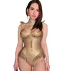 Scene Wear Gold Rhinestones Bodysuit Women Festival Outfit Bar Nightclub DJ Show Rave Clothes Sexig Gogo Dance Costume XS6798