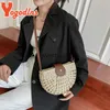 Bolsas de ombro Yogodlns Bolsa de palha de verão para mulheres Fasion Semicírculo Crossbody Raan andmade Messenger andbag Travel Beac ToteH24217