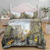 Ensembles de literie Paysage peinture à l'huile roi reine housse de couette paysage naturel fleurs ensemble de literie adultes vue sur la ville 2/3 pièces Polyester housse de couette