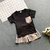 New childrens summer short sleeved shorts two-piece set fashion boys girls clothing classic kids T-shirt plaid set CSD2402173-8