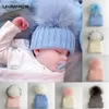 LAURASHOW Crianças Pompons De Pele De Inverno Boné Bola De Pele Meninos Meninas Gorro De Malha De Pele Chapéu De Lã Criança D18110601288E